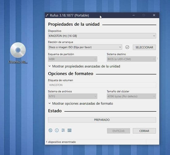 Usar Rufus para crear imagen ISO