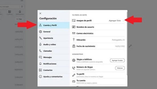 Configurar perfil de Skype