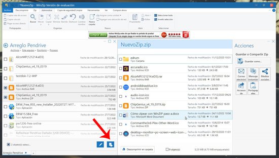 Zipear archivos de varias carpetas en WinZip