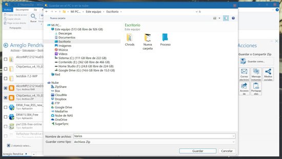 Guardar archivo zipeado en WinZip en la nube